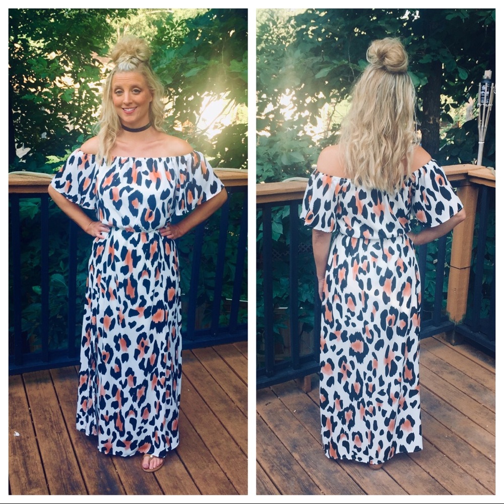 Leopard cold shoulder maxi dress